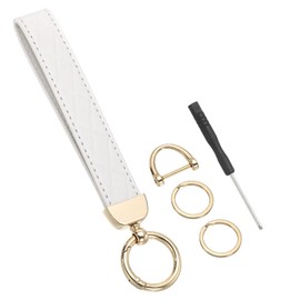 PATIKIL Leather Wristlet Keychain, PU Car Key Chain Holder Universal Decorative Wrist Keychain with 2 Key Ring, Anti-Lost D-Ring and Screwdriver for Men and Women, White
