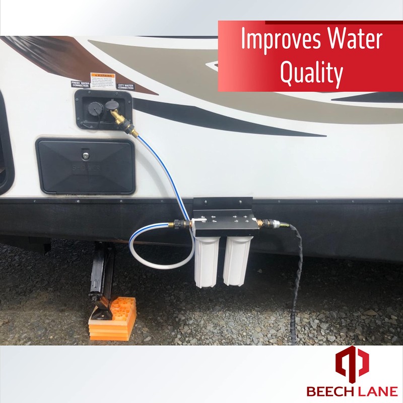 Beech Lane External RV Dual Water Filter System, Leak-Free Brass