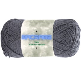 Art of Yarn Polyester Macrame Cord 2mm x 142 Yards (426 feet) Crochet Macrame Rope Bag Crafts Wall Nylon Polypropylene Hangings Hilo String Twine Rug Thread Gift for Knitter 1 Skein Dark Grey 9159