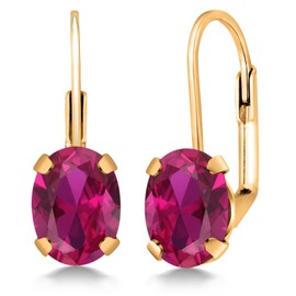 Gem Stone King 18K Yellow Gold Plated Silver Purple Amethyst Dangle Earrings For Women (3.10 Cttw, Gemstone Birthstone, Oval Shape 8X6MM), Metal Gemstone, Created Ruby