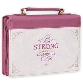 Christian Art Gifts Plum Pink Fashion Bible Cover for Women: Be Strong & Courageous - Joshua 1:9 Inspirational Scripture, Vegan Leather Book Carry Case w/Sleeves, Zipper, Pocket & Pen Storage, Large
