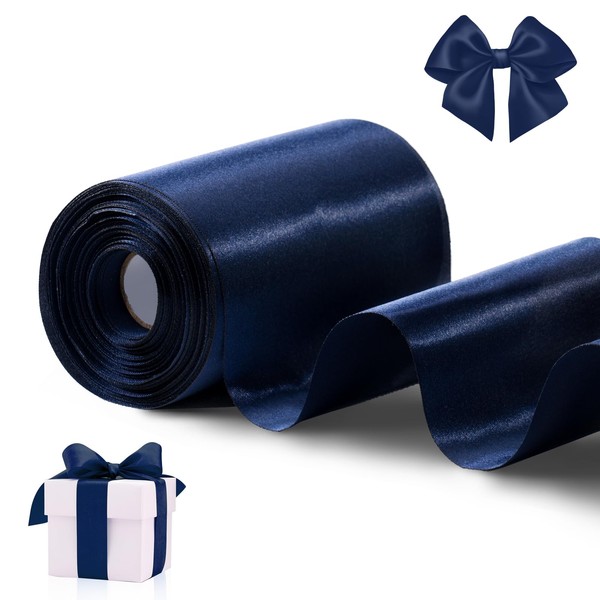 FAKILO Dark Blue Satin Ribbon 10 cm x 20 m