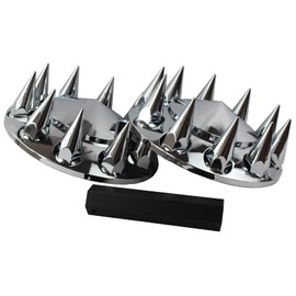 JIUXI ABS Chrome Plastic Front Axle Cover Kits with 33mm Thread-on Nut Covers for Semi Trucks in Pairs (Spiked)
