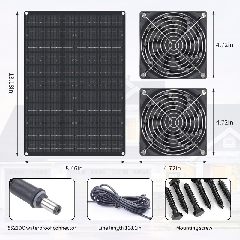 Solar Powered Fan, 15W Waterproof Solar Panel Exhaust Intake Monocrystalline