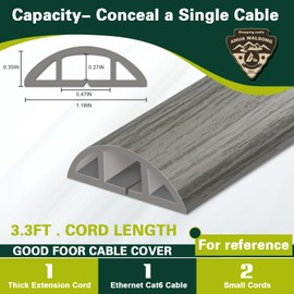 Floor Cord Cover Cable Cavity Self Adhesive Cord Hider Floor, Floor Electric Cord Covers, for Living Rooms, Rooms, Offices Floor Cable Cover - Cord Protector (Gray Wood, 1.18" x 3.3')