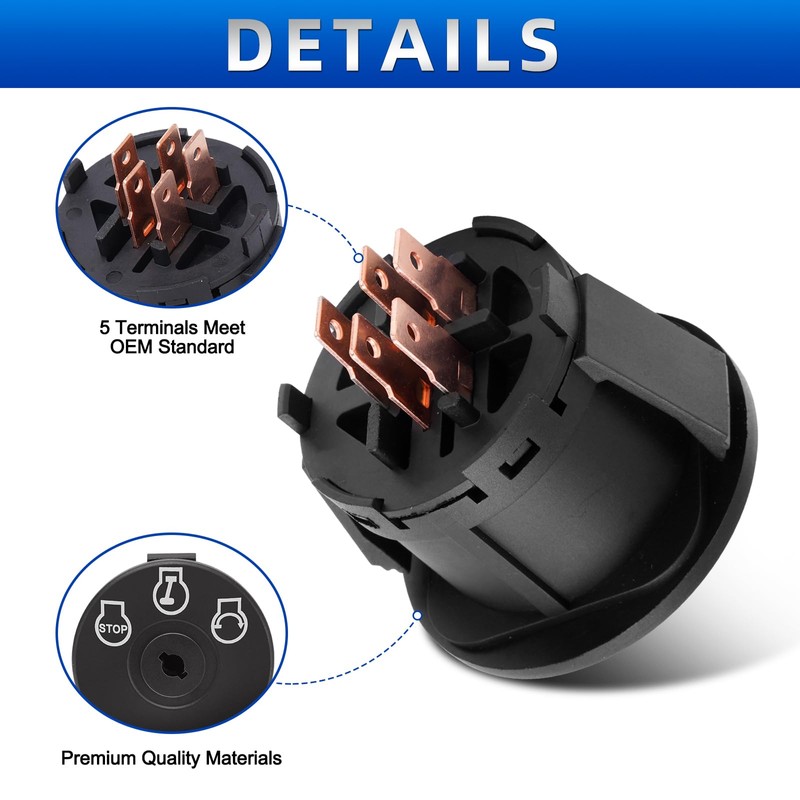 Lawn Mower Ignition Switch with Key 5 terminals Compatible with