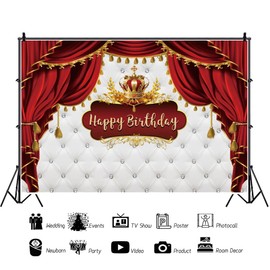 OERJU Royal Prince Birthday Backdrop Royal Red and Gold Happy Birthday Backdrop Little Baby Prince King Crown Curtain Photography Background Boy Kids 1st Bday Party Decorations Supplies 5x4ft