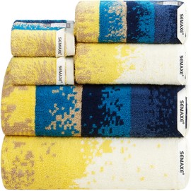 SEMAXE 6-Piece Colorful Bathroom Towel Set - 100% Cotton, 2 Bath Towels, 2 Hand Towels, 2 Washcloths, Lighter Weight, Ultra-Soft and Super Absorbent