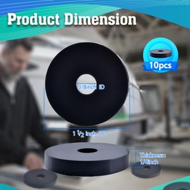 OURUI Rubber Washers 10 Pcs 1½ Inch OD x 3/8 Inch ID x 1/4 Inch Thickness Black Rubber Spacer, Heavy Duty Neoprene Grommet Flat Washers for Screws Bolts Faucet Household Appliances