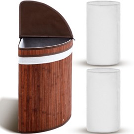 Gueevin Corner Laundry Hamper with Lid and 2 Removable Cloth Liners Bamboo Corner Laundry Basket Collapsible Clothes Basket Storage Bin for Bedroom Bathroom Laundry Living Room (Espresso Color)
