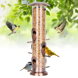FEED GARDEN Metal Bird Feeders for Outdoors Hanging, 6-Port Tube BirdFeeders for Outside, Finch Feeders for Outside, Brushed Copper Finishing, Bird Feeder with Heavy Duty Metal Lid, Chew-Proof 1 Pack