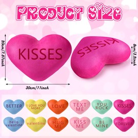 Menkxi 12 Pcs Valentine's Day Plush Throw Pillow Conversation Heart Pillow Galentine Love Heart Stuffed Toy for Living Room Car Valentine's Day Gifts Supplies Decoration(11 Inch)