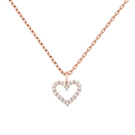 PAVOI 14K Rose Gold Plated Cubic Zirconia Heart Necklace | Cute Dainty Love Pendant Necklaces for Women