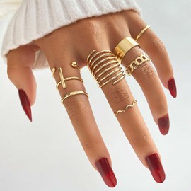 Sttiafay Knuckle Rings Set Stacking Finger Rings Gold Midi Finger Rings Stackable Midi Ring Open Finger Joint Rings Cross Rings Twist Knuckle Rings Stackable Joint Rings Jewelry for Women