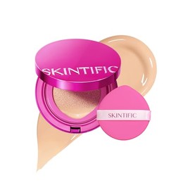 SKINTIFIC Base de Maquillaje Cushion de Alta Cobertura y Acabado Glow - Maquillaje Long-Lasting Hidratante con Péptidos y Ácido Hialurónico - Efecto S