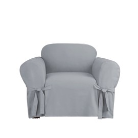 SureFit Heavyweight Cotton Duck Armchair Box Cushion Slipcover - One Piece Slipcover, Relaxed Woven Fit, 100% Cotton, Machine Washable, Pacific Blue (SF45583)