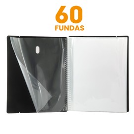 Quixote Paper World Flexible Spiral Binder - 60 Pockets - Clear Plain A4 Strong Plastic Cover - Office School Personal Use - Black