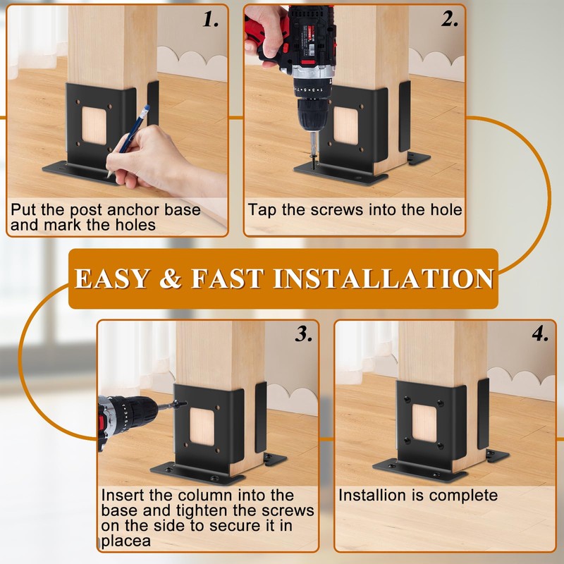 8Pcs Adjustable 4x4 Pergola Post Base for Wood Fence, 4x6