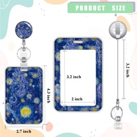 ID Badge Holder,Retractable Badge Reel with Vertical ID Holder Protector Badge Clip for Student Worker Nurse Teacher (Starry Painting)