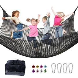 LPIW Climbing Net for Kids - 9.9FT x 9.9FT Double Layers Heavy Duty Playground Safety Net, Climbing Cargo Net for Tree House Tree Fort, Back Yard, Jungle Gyms, Monkey Bar Security Mesh（Black）