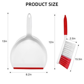 NACENA Mini Broom and Dustpan Set, Small Hand Broom and Mini Dust Pan Set Small Dustpan and Brush Set for Camping Broom and Dustpan Set for Daily Cleaning Pet Hair Office Home Car, White & Red