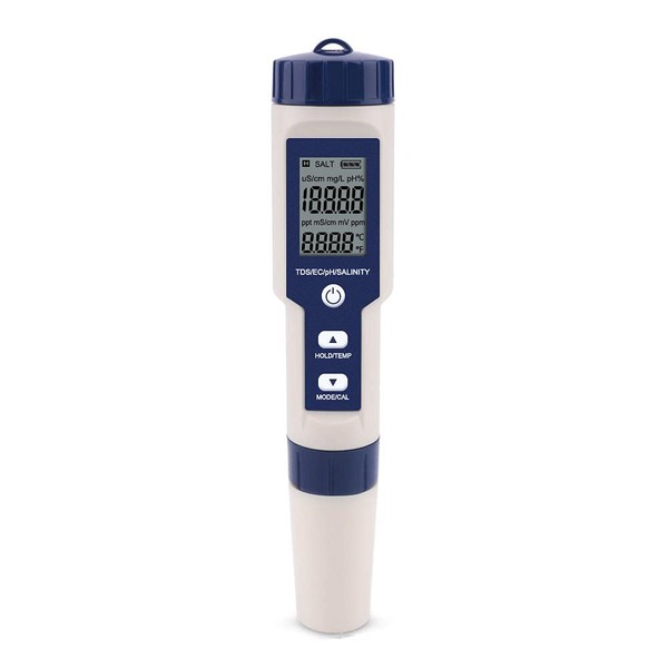 Meichoon 5 in 1 TDS/EC/PH/Salinity/Misuratore di Temperatura Digitale di Qualità Dell'acqua Tester per Idroponica/Acquari/Piscine/Acqua Potabile DH12