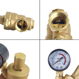 CNCYEAH D15 Pressure Regulator Water Adjustable, Brass Water Pressure Regulator, Pressure Reducing Valve with Pressure Gauge and Wrench for Water Pressure