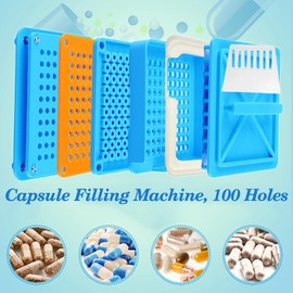 Capsule Filling Machine, 100 Holes Manual Capsule Machine for Size 1 Size 2 Size 3 Capsules Empty Optional Capsule Easy to Use Making Machines for Hospitals Clinics Stores Laboratories Family (Size2)
