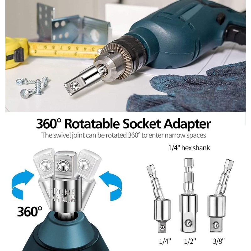 32pcs Flexible Drill Bit Extension Set, Rotatable Joint Socket 1/4