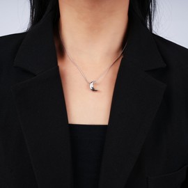 BOFAYS Silver Moon Necklace for Women, Titanium Steel Dainty Moons Pendant Delicate Simple Minimalist Jewelry
