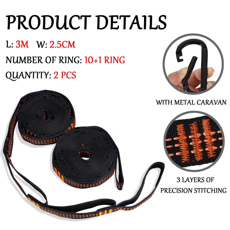 Pack of 2 Hammock Attachments, 3 m x 2.5 cm,