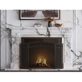 Fire Beauty Fireplace Screen 3 Panel with Handles Wrought Iron 51"(L) x31(H) Spark Guard Cover(Black)