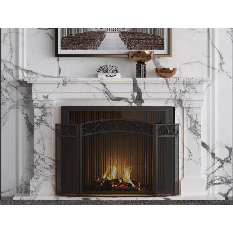 Fire Beauty Fireplace Screen 3 Panel with Handles Wrought Iron