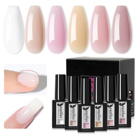 Builder Rubber Base Gel, HEMA-FREE White Pink Builder Gel for Nail Extension, Gummy Base Coat American Base Coat, Reinforcement, Nail Manicure, Repair 6 x 7 ml (HY-0106)