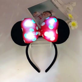 LEEMASING Light Up Mouse Deluxe Ear Headband Flashing Bow Polka Dot LED Party-Rave For Wedding Festival Holiday Christmas (Red 3)