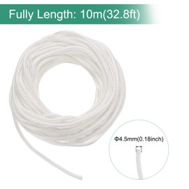 sourcing map Recoil Start Rope, 10-Meter 4.5mm Nylon Engine Start Rope Pull Start Replacement Recoil Pull Cord for Lawn Mower Chainsaw Trimmer Edger Brush Cutter Engine Parts, White