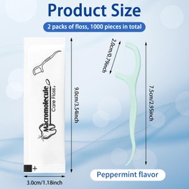 Hushee 1000 Count Individually Wrapped Floss Bulk Floss Sticks Each Wrapped Travel Floss Picks Oral Teeth Clean Flat Wire, Tight Space Cleaning Plaque for Travel Hotel Office Car(Mint Green)