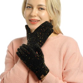 ViGrace Winter Touchscreen Gloves for Women Chenille Warm Cable Knit with 3 Touch Screen Fingers Texting Driving Elastic Cuff Thermal Glove(Stipple,Large)