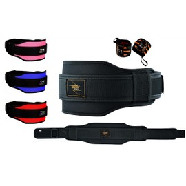 EVO Fitness Weight Lifting Belt 5.5” Neoprene Padded Back Lumbar Support Home Gym Training Exercise Workout Bodybuilding Powerlifting Deadlifts Squats with 18" Wrist Wrap (Black, X-Large)