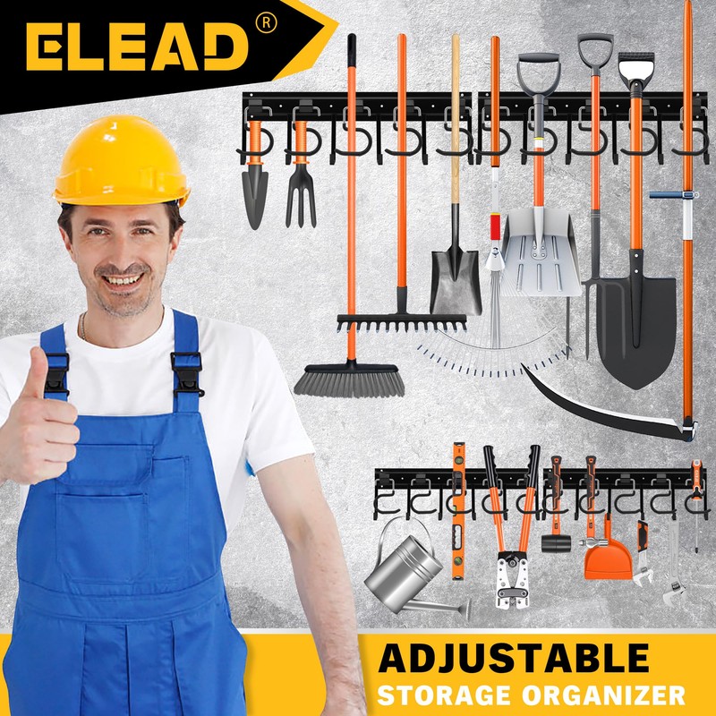 ELEAD 68'' All Metal Adjustable Garden Tool Organizer: Garage Tool