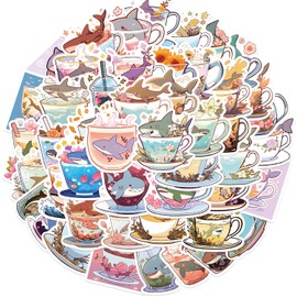 Shark Cup Stickers 50Pcs Waterproof Ocean Animals Stickers for Water Bottle Laptop Phone Car Skateboard Scrapbook Bumper Bike Luggage,Vinyl Cartoon Shark Sticker for Teens Kids Girls