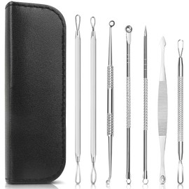 Blackhead Remover Pimple Comedone Extractor Tool, 7 in 1 Acne Removal Kit, Treatment for Blemish, Whitehead Popping, Zit Removing for Risk Free Nose Face Skin with Leather Case