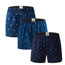 APRSEA Mens Cotton Woven Boxer Dark Blue Pajama Shorts Loose Fit Funny Comfy Boxer Shorts for Men Coconut Tree Boxer Shorts 3 Pack S