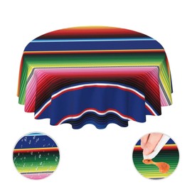Mexican Serape Colorful Stripes Vertical Lines Latino Waterproof Wipeable Upholstery Fabric Home Dining Room Kitchen Patio Party Picnic Decor 60 Inch Round Tablecloth for 20-47 Inch Round Table