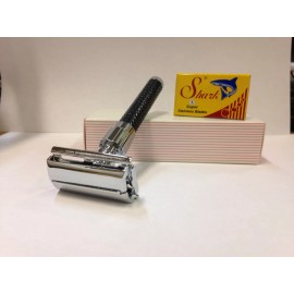 Parker 92R Ultra Heavyweight Butterfly Open Double Edge Safety Razor & 5 Shark