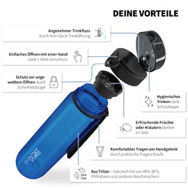 720°DGREE crystalClear ‘uberBottle’, Children’s Water Bottle 500 ml + Sieve, BPA-Free, Leak-Proof, for School, Sports, Fitness, Slim Water Bottle Made of Tritan, Lightweight, Shockproof, Reusable