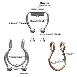 Yolev Pack of 12 Fake Septum Piercing Magnetic Piercing Horseshoe Fake Nose Ring Lip Piercing Ring Hoop Stainless Steel Inlaid Jewellery Horseshoe Fake Nose Ring Women, Stainless Steel