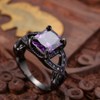Ganquya Emerald Cut Purple Amethyst Cubic Zirconia Ring, Black Gold