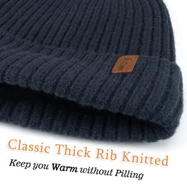 Bequemer Laden Mens Winter Warm Beanie Hats Knitted Slouchy Skull Caps with Fleece Lined for Men Cold Weather, Black, One Size