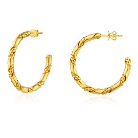 VACRONA Gold Hoop Earrings for Women 14K Gold Plated S925 Sterling Silver Post Open Hoops Twisted Split Rope Hypoallergenic Everyday Jewelry Gifts